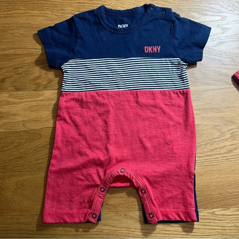 SET OF 2 NWOT DKNY Baby Boys Rompers 3-6M Summer One-Piece Red White Blue